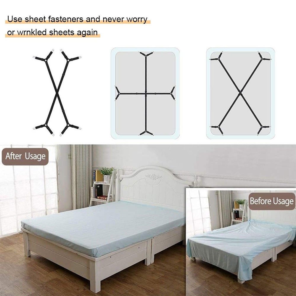 2pcs Bed Sheet Fasteners Suspenders Adjustable Mattress Crisscross