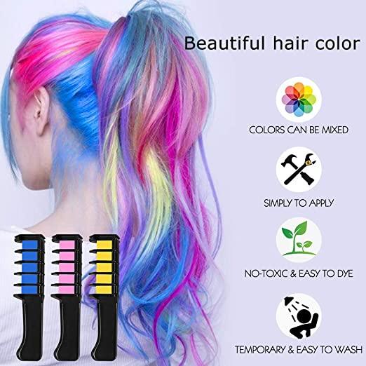 Qivange Hair Chalk Combs, 6 Pcs Non-Toxic Temporary Hair Colour Chalk for  Kids
