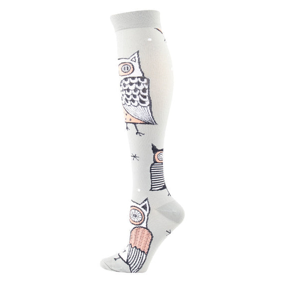 Knee-High Compression Socks Owl ﻿Pattern Sports Nylon Stockings