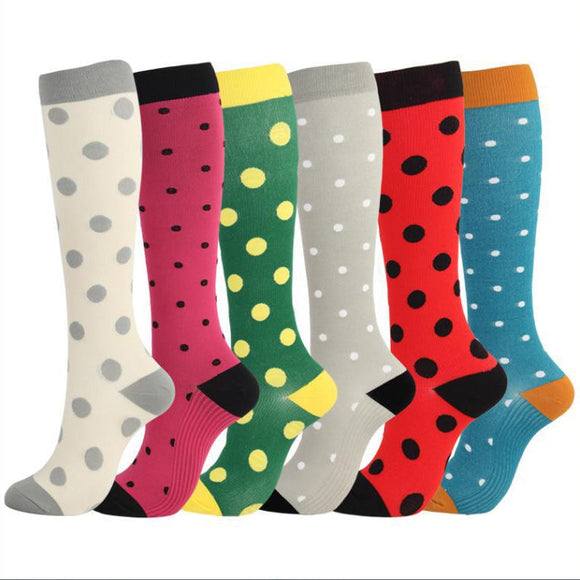 6 Pairs Knee-High Compression Socks Dots Pattern Sports Stockings