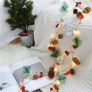 20 LED Christmas String Lights Pinecone Red Berry Star Bell Xmas Garland Light