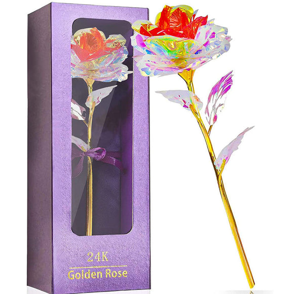 24K Golden Foil Galaxy Fake Rose Flower with Gift Box