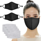 2 Pack Cotton Anti-Dust Mouth Cover with 4pcs PM2.5 Carbon Filters