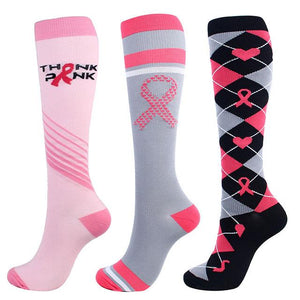 3 Pairs Pink Knots Knee-High Compression Socks for Women & Men