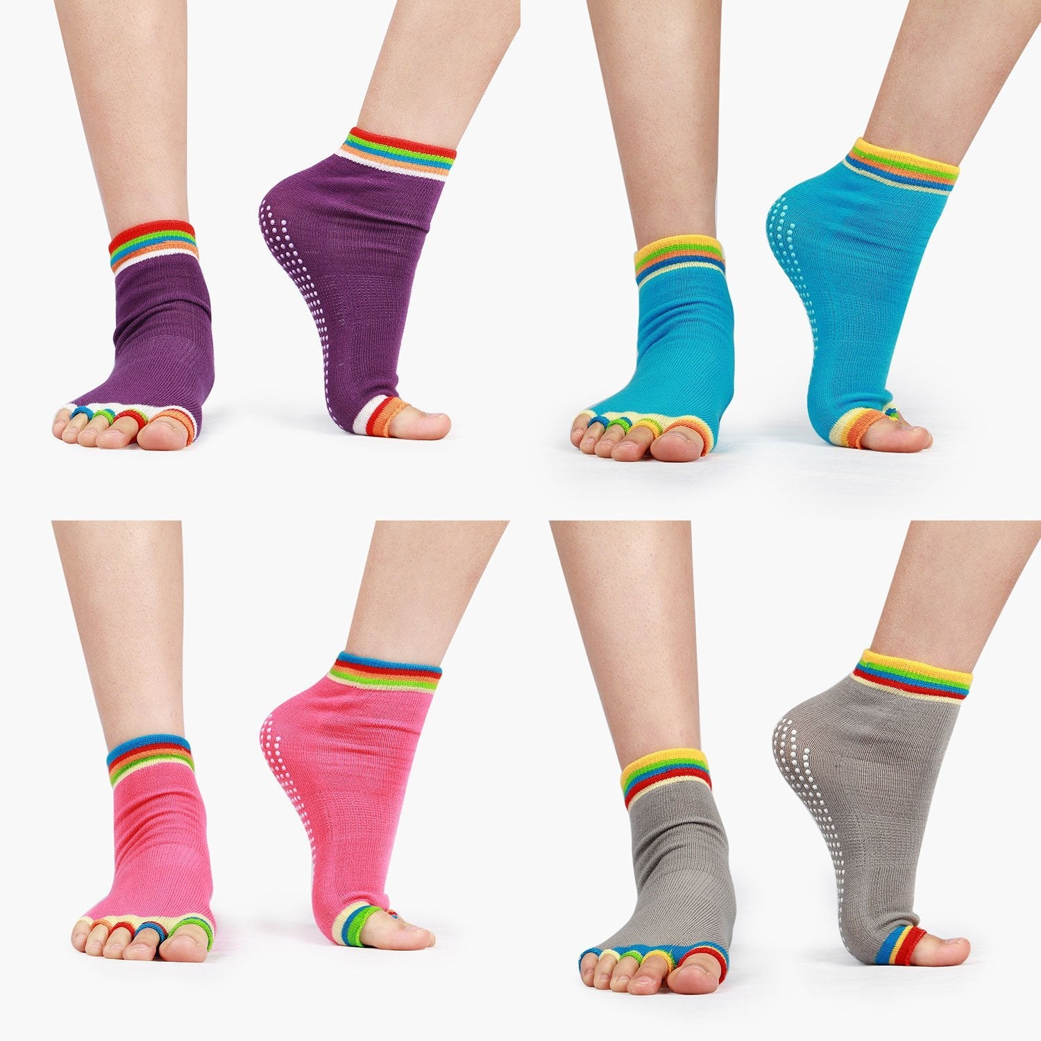 4 Pairs Antislip Toeless Half Toe Socks Cotton Yoga Pilates Barre Sock –  aBetterMe NZ