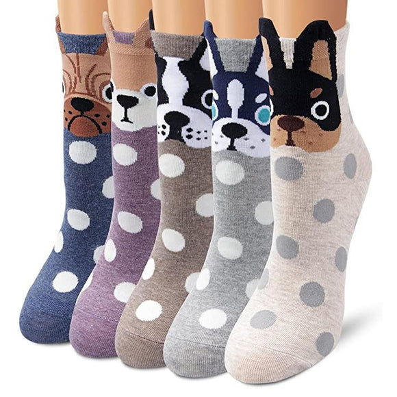 5 Pairs Women Colorful Dog Pattern Funny Cotton Socks