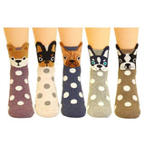 5 Pairs Women Colorful Dog Pattern Funny Cotton Socks