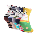 5 Pairs Womens Cute Dog Patterned Casual Crew Socks