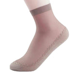 5 Pairs Womens Anti-Slip Ankle High Silky Socks Thin Sheer Short Socks