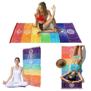 Rainbow Stripes Yoga Towel Mat Bohemia Wall Hanging India Mandala Blanket