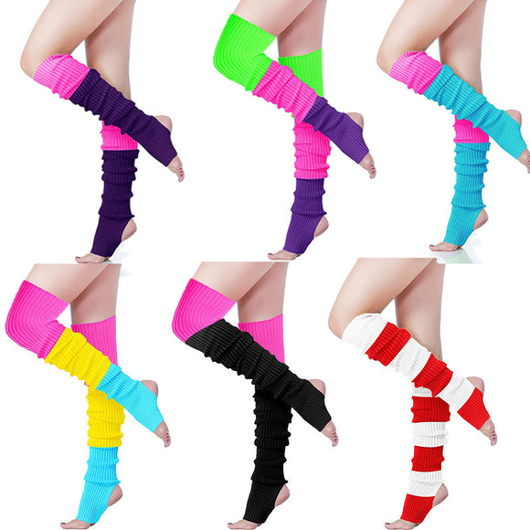 80's Women Knit Leg Warmers Crochet Ribbed Leg Socks for Party Accessories