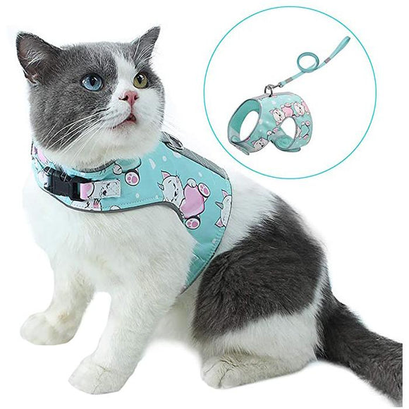 Adjustable Cat Kitten Reflective Strap Walking Harness and Leash
