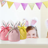 4 Pcs Easter Bunny Gift Bags Rabbit Ear Velvet Bags with Drawstrings