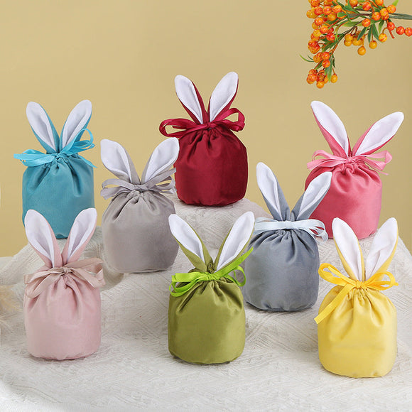 4 Pcs Easter Bunny Gift Bags Rabbit Ear Velvet Bags with Drawstrings