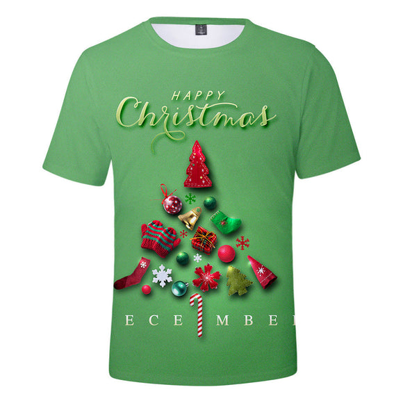 Christmas Casual T-shirts Sports Xmas 3D Graphic Summer Top Tees for Kids Alduts