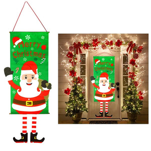 Merry Christmas Window Sign Banners Door Porch Fabric Flag Decor 115x40cm