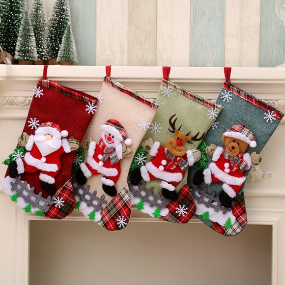 Christmas Stocking Candy Bag Flax Hanging Stockings Xmas Tree Decor