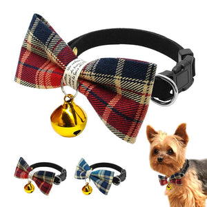 Classic Plaid Bow Tie Collar with Personalized ID Tags for Kitty Puppy Small Cat Dog