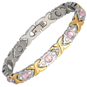 Crystal Rhinestone Titanium Magnetic Therapy Health Bracelet Pain Relief
