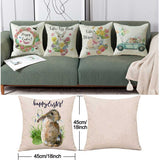2pcs Easter Linen Pillow Cover with Rabbit Bunnies Flower Egg Patterns