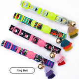 Ethnic Cloth Tassel Breakaway Cat Collar with Personalized ID Tags for Kitty Puppy