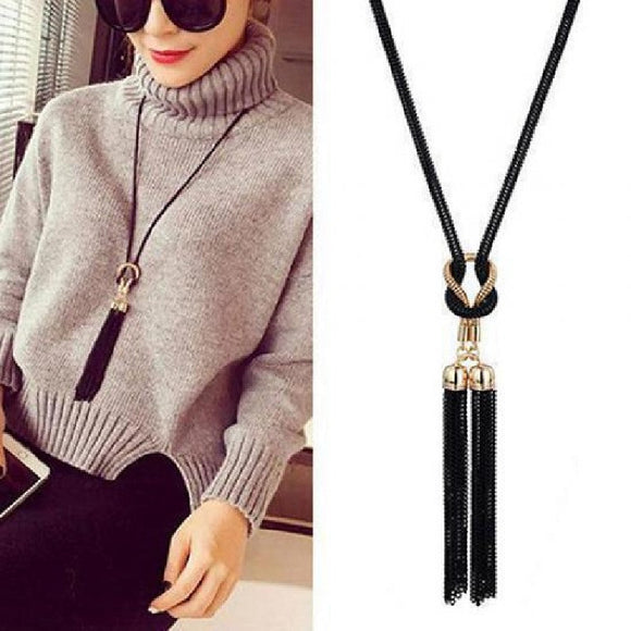 Women Fashion Tassel Pendant All Match Long Chain Sweater Necklace Jewelry Gift