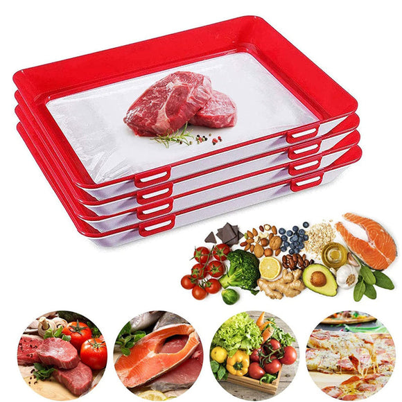 Stackable Reusable Food Preservation Trays with Plastic Lid