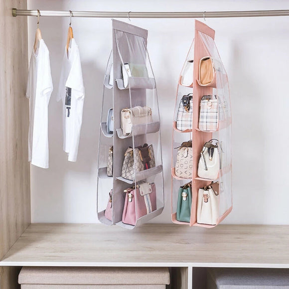 8 Pocket Transparent Hanging Hanger Handbag Organizer Storage Shoe Bag