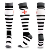 5 Pairs Knee-High Compression Socks Medical Red Cross Pattern Sports Stockings