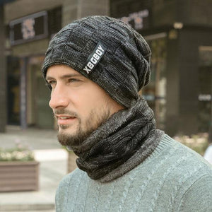 Men Winter Warm Scarf and Knitted Hat Beanies