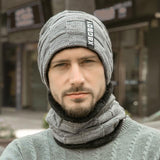 Men Winter Warm Scarf and Knitted Hat Beanies