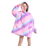 Oversized Wearable Fluffy Warm Flannel Hooded Sweatshirt Blanket Hoodie for Kids