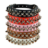 Adjustable PU Leather Pet Collar Punk Rivet Round Spikes Studded Dog Collars