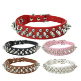 Adjustable PU Leather Pet Collar Punk Rivet Round Spikes Studded Dog Collars