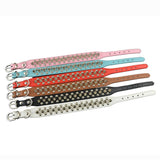 Adjustable PU Leather Pet Collar Punk Rivet Round Spikes Studded Dog Collars