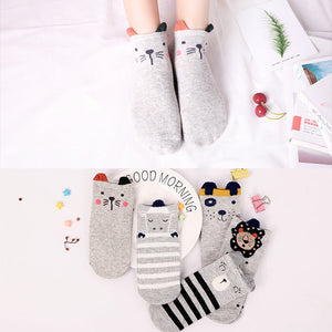 5 Pairs Womens Girls Cute Animal Casual Comfort Funny Cotton Crew Socks