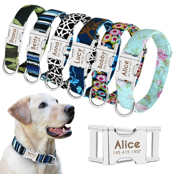 Personalized Nylon Print Dog Cat Puppy Tag Collar Engrave Nameplate ID