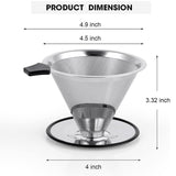Pour Over Coffee Dripper Reusable Stainless Steel Coffee Maker Paperless Coffee Filter