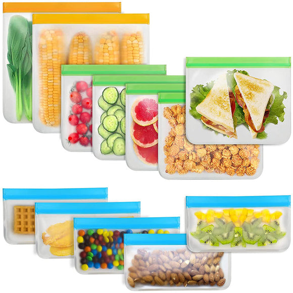 12pcs Reusable Leakproof Food Storage Freezer Bags