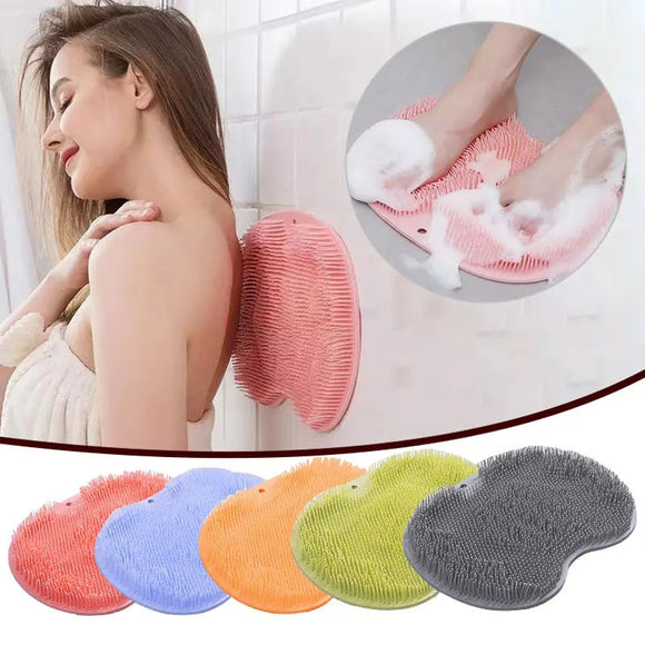Wall Mounted Back Scrubber Silicone Bath Massage Cushion Brush with Suction Cups