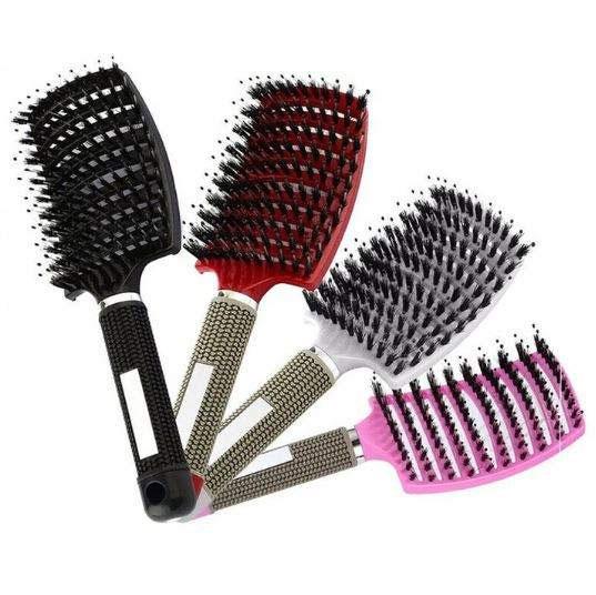 Soft Boar Bristle Hair Brush Curved Vented Detangling Pin Massager Comb