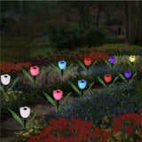 2pcs Solar Powered Tulip Flower Garden Night Lights LED Patio Stake Lamp