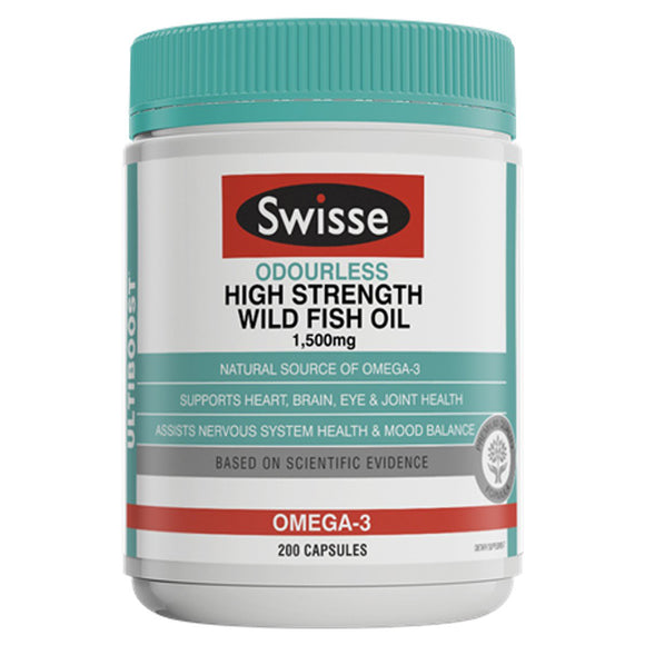 Swisse Odourless High Strength Wild Fish Oil 1500mg - 200 Capsules