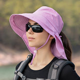 Wide Brim Sun Hat for Women with Neck Flap Summer Sun Protection Cap