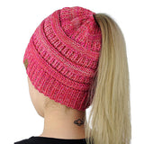 Winter Ponytail Knitted Beanie Hat Warm Confetti Caps