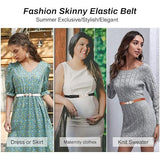 Women Skinny Elastic Waist Belt Pearl Buckle Thin Belt for Dresses