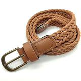 Women Hand Knit Belt Vintage Pin Buckle Leather Braid Thin Belts