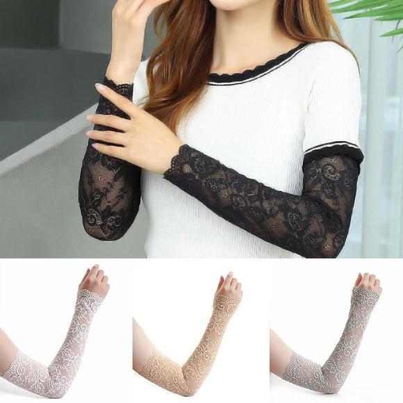 Women's Lace Gloves Fingerless Arm Sleeve Long Thin Sun Protection