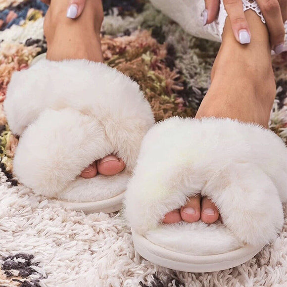 Womens Fuzzy Fluffy Open Toe House Shoes Slippers