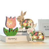 Wooden Easter Ornaments with LED Light Decoration Bunny Rabbit Tabletop Craft